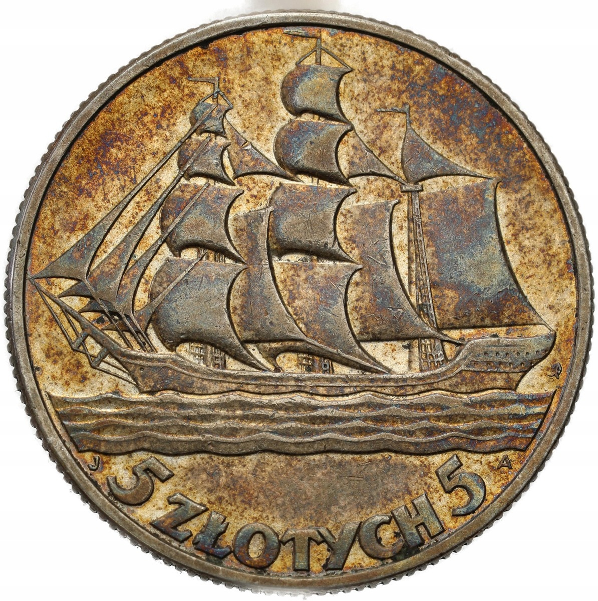 5 złotych żaglowiec srebro