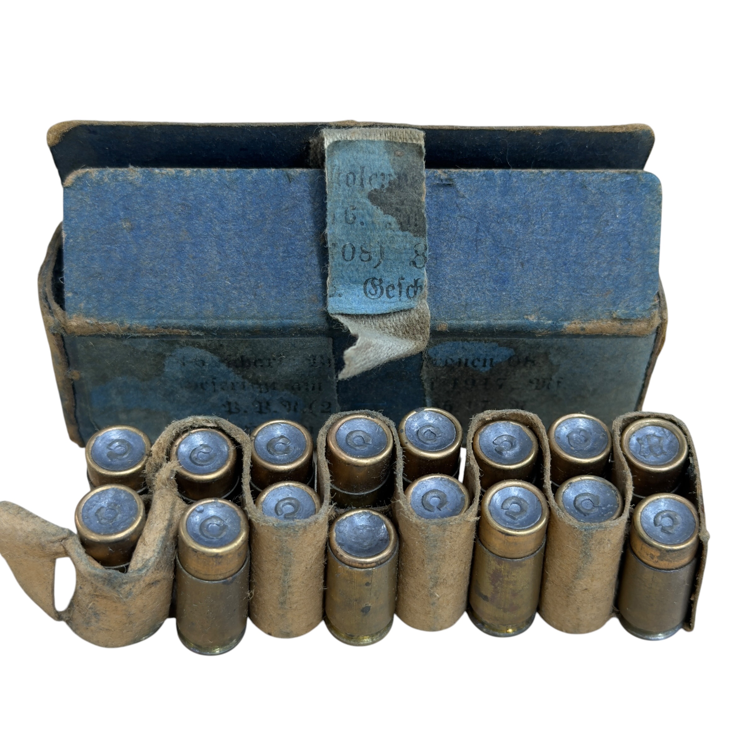Zestaw 16 nabojów DEKO 9mm z pudełkiem 1917 rok