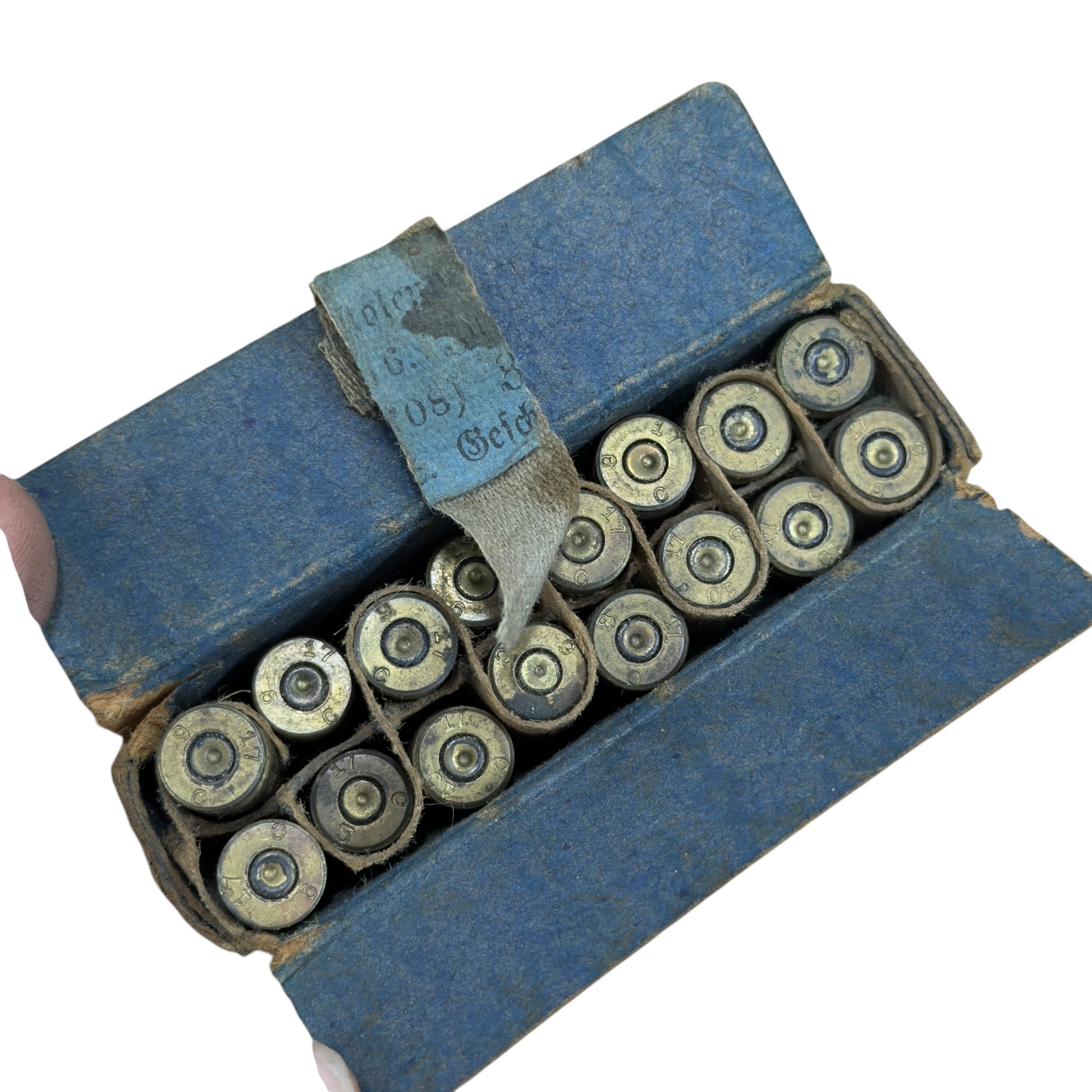 Zestaw 16 nabojów DEKO 9mm z pudełkiem 1917 rok