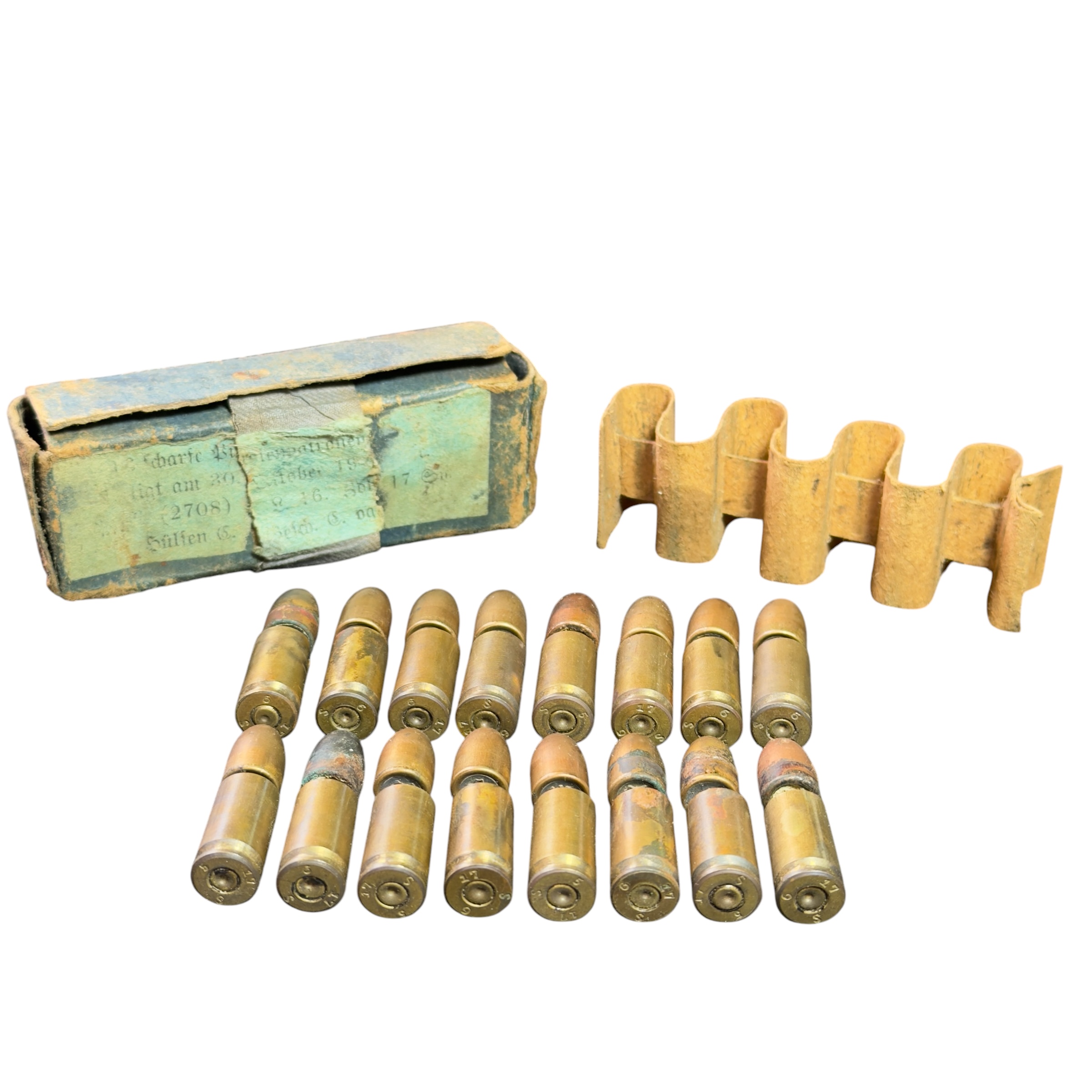Zestaw 16 nabojów DEKO 9mm z pudełkiem 1917 rok