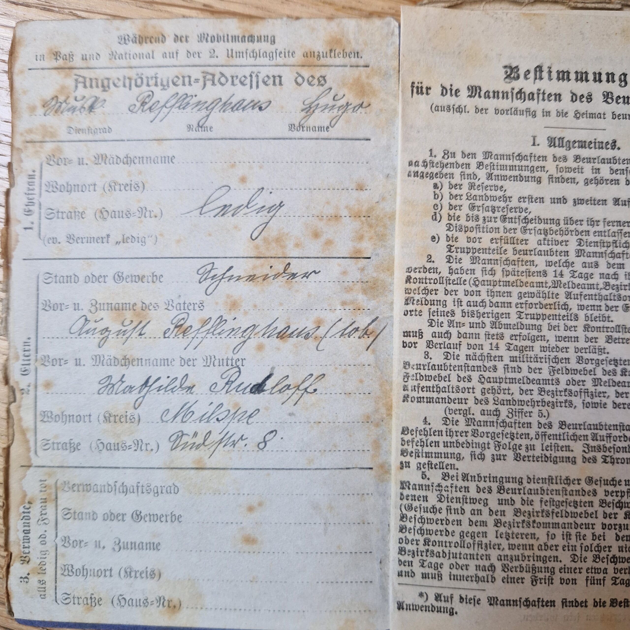 DOKUMENTY żołnierza Hugo PRUSY 1917 i III RZESZA