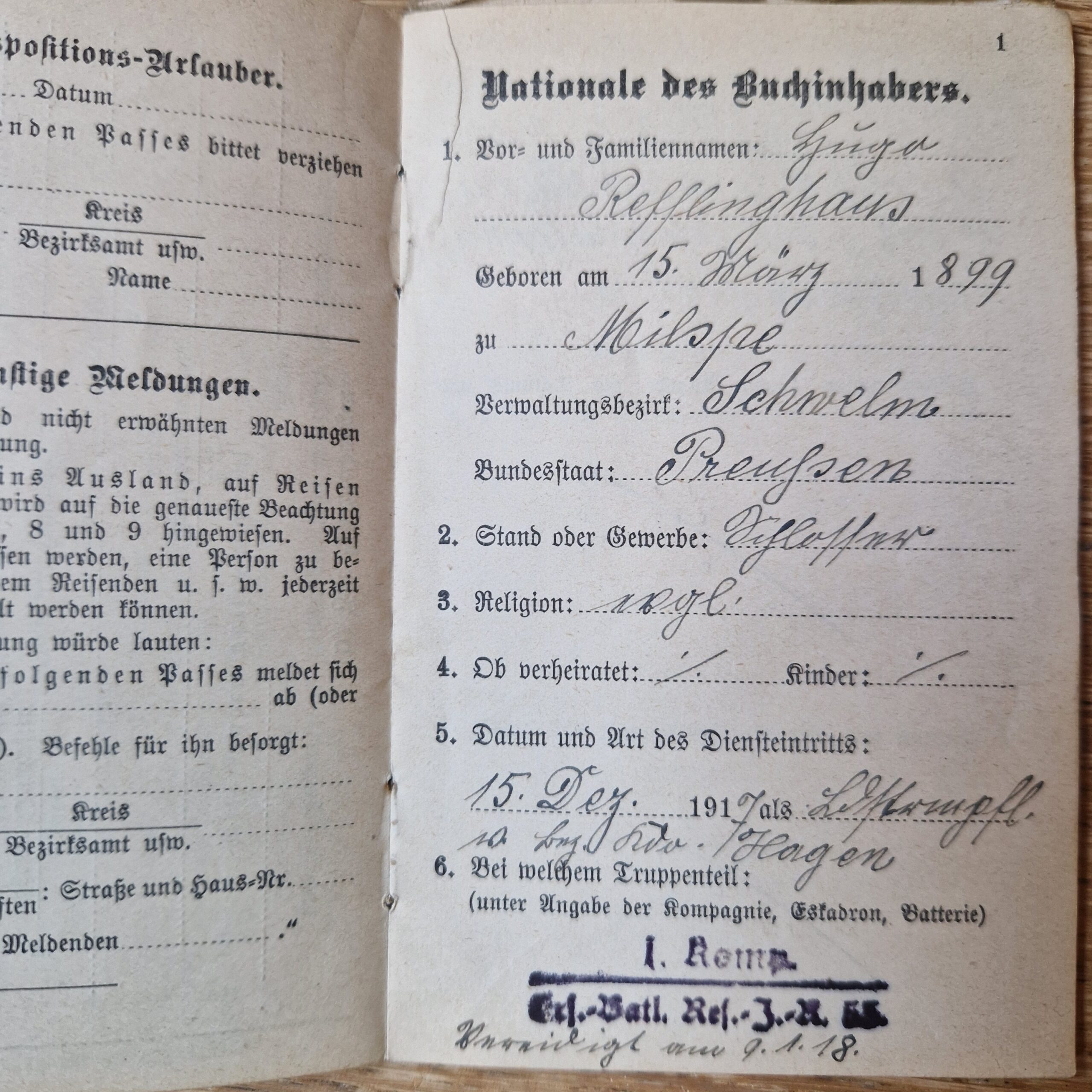 DOKUMENTY żołnierza Hugo PRUSY 1917 i III RZESZA